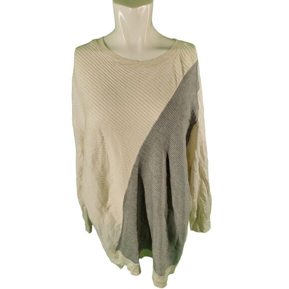 Vince Camuto Sweater Rib Knit Bias Color-Block Ivory/Gray Sweater 2x - Picture 1 of 6